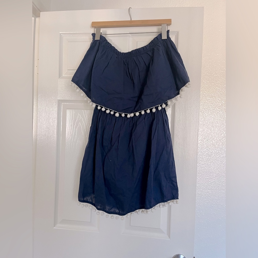 Navy blue off the shoulder mini dress
